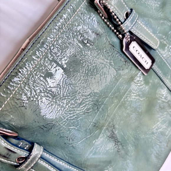 Vintage COACH Blue Glazed Gallery Lunch Tote Patent Leather - Picture 7 of 16